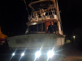 power boat with Dr. LED underwater light at night